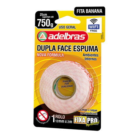 Fita Dupla Face Espuma Adelbras 12mm x 2m